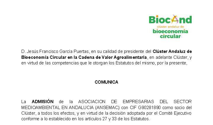 Un impulso a la innovación sostenible: ANSEMAC se incorpora al Clúster Andaluz de Bioeconomía Circular